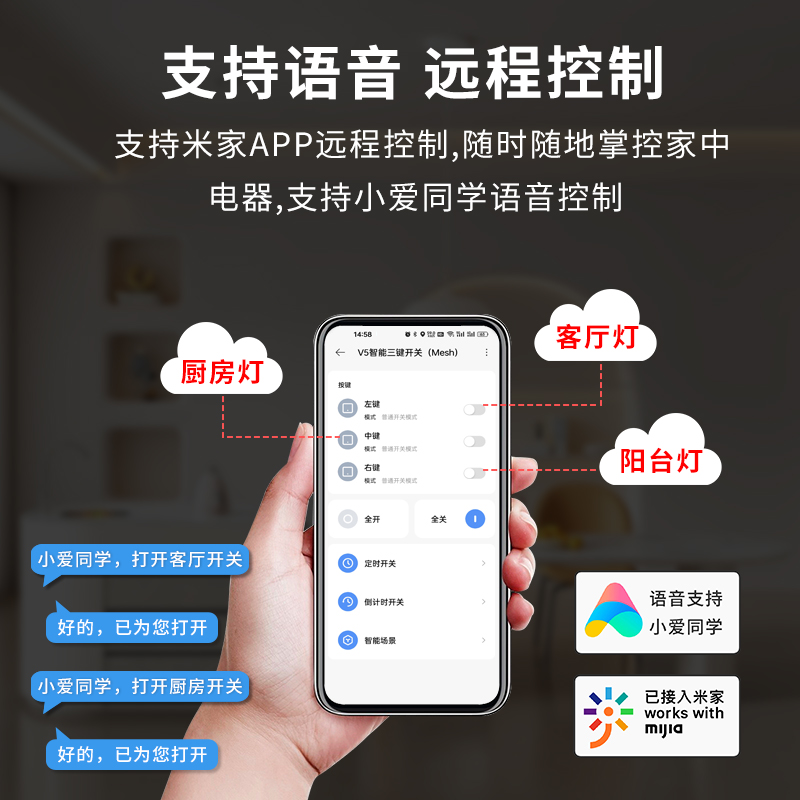 已接入米家智能开关继电器模块3路远程遥控小爱同学语音照明控制 - 图0