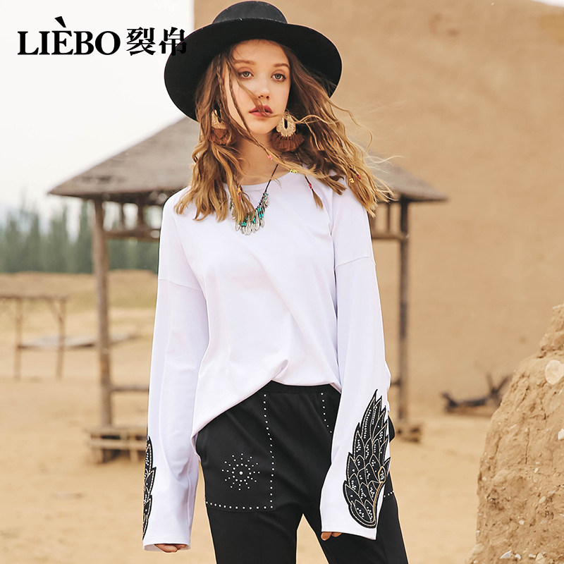 裂帛2018秋季新款休闲圆领风打底衫 裂帛立天T恤