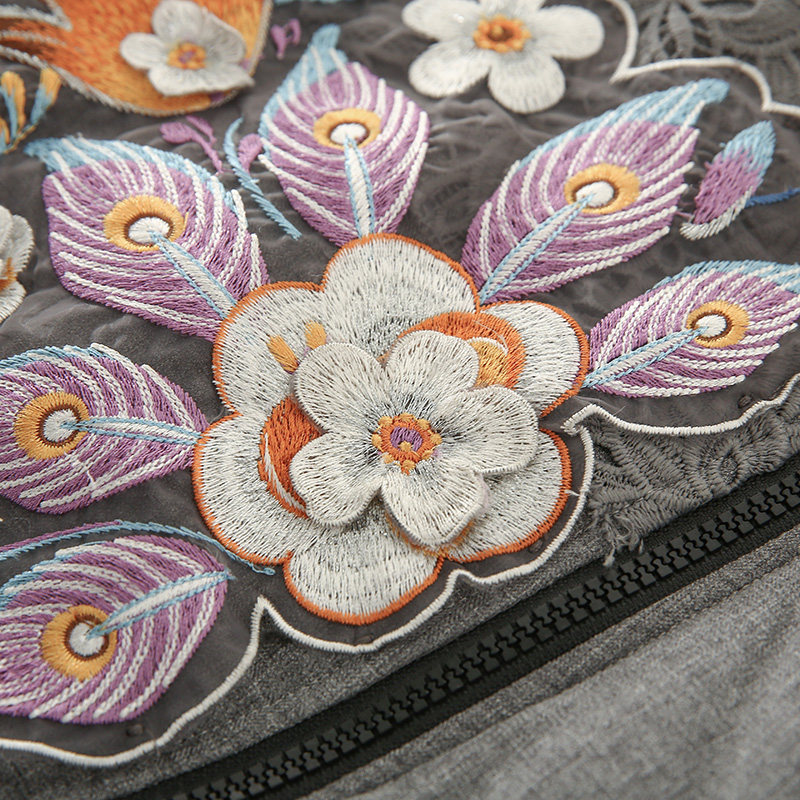 裂帛短款女2020年新款冬刺绣白鸭绒 裂帛立天羽绒服