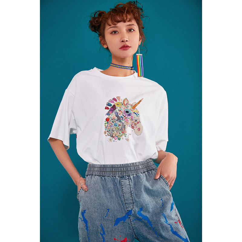裂帛2020夏季新款彩虹独角兽潮t恤 裂帛立天T恤