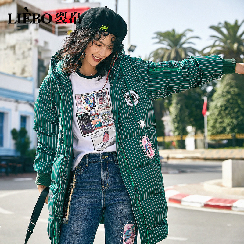 裂帛宽松连帽2019新款印花羽绒服 裂帛玉茗羽绒服