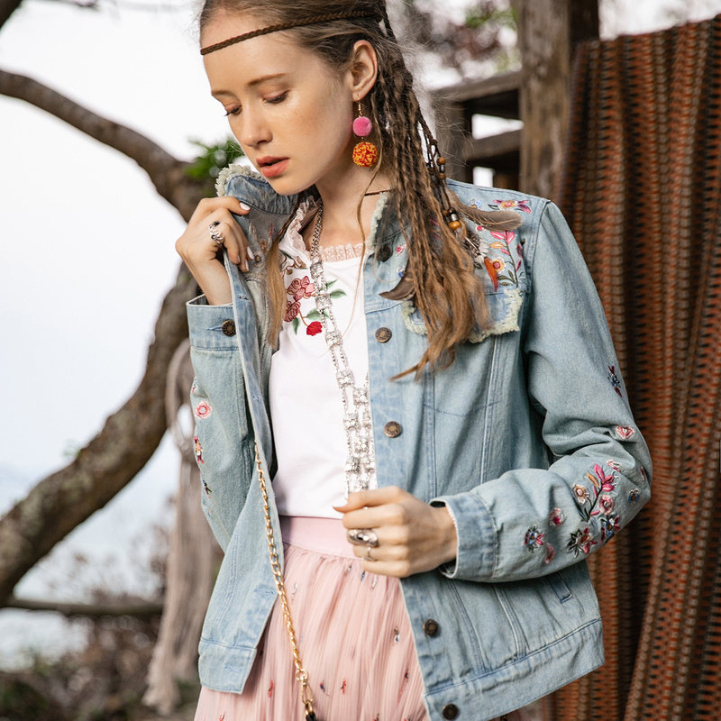 裂帛长袖牛仔2020春秋新款刺绣夹克 裂帛立天短外套