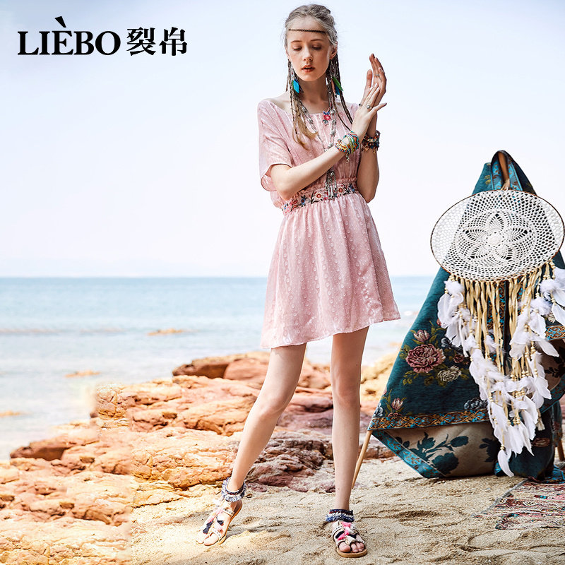 裂帛2019夏装新款斜夸肩精致连衣裙 裂帛立天连衣裙