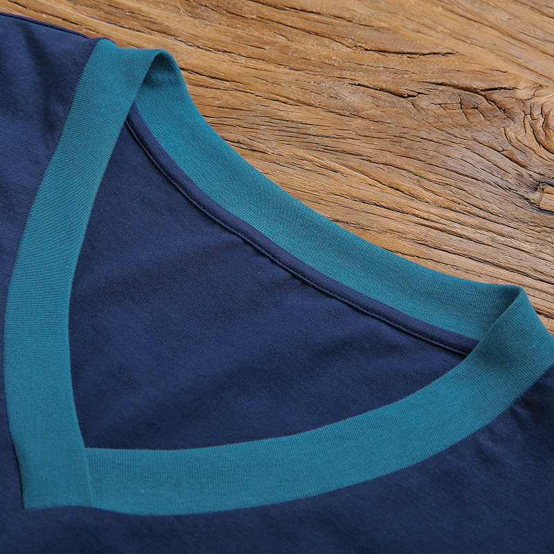 裂帛刺绣撞色v领短袖t恤女打底衫 裂帛立天T恤