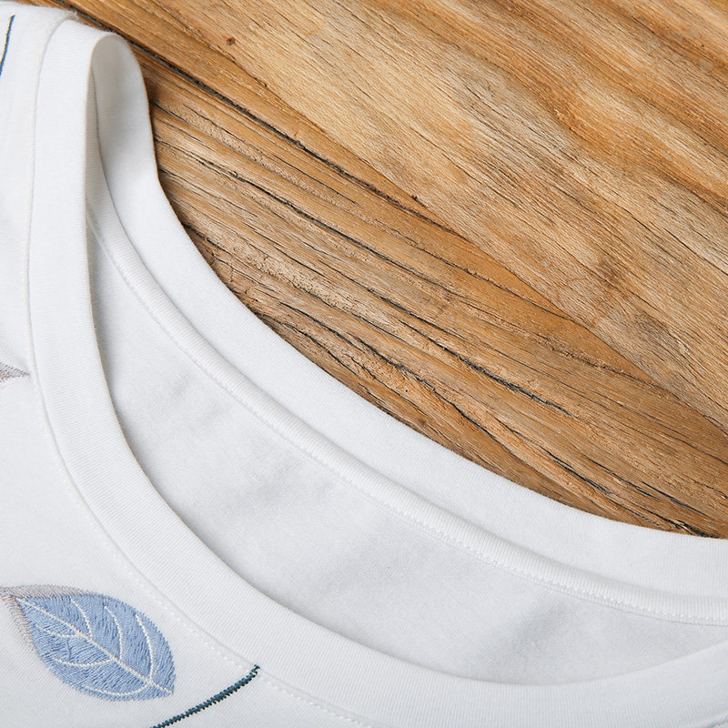 裂帛刺绣白色短袖女2020年新款t恤 裂帛立天T恤