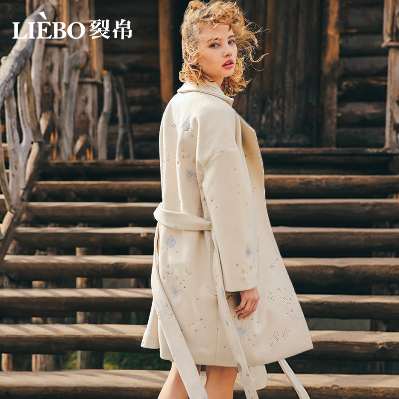 裂帛2020秋冬新款文艺翻领精工刺绣 裂帛立天毛呢外套