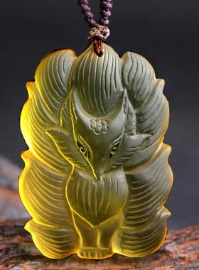 天然黄水晶狐狸吊坠男女项链九尾狐天然原创设计新款项链