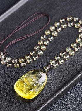 礼物天然黄水晶阿弥佛菩萨守护神项链本命佛吊坠生肖属狗猪男女