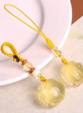 天然黄水晶小鱼吊坠男生项链文昌鱼女生挂件玉石手机链钥匙扣饰品