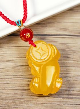 天然黄玉髓貔貅吊坠男款玛瑙挂件女黄色水晶玉石霸王皮丘公母一对