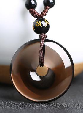 天然冰种黑曜石平安扣吊坠男款本命年蛇年平安扣项链女士佩戴挂件