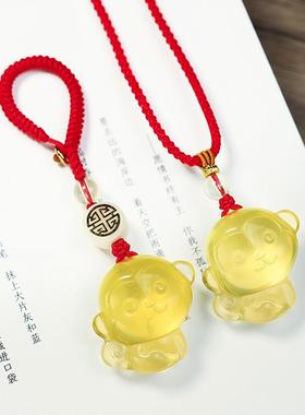 2025蛇年生肖猴吊坠天然黄水晶小猴子挂件饰品男女佩戴吉祥物礼物