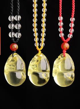 天然黄水晶如意葫芦貔貅吊坠男士佩戴霸王皮丘项链挂件女饰品礼物