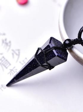 天然水晶黑曜石吊坠星空灵摆情侣毛衣项链长款男士女时尚森系饰品