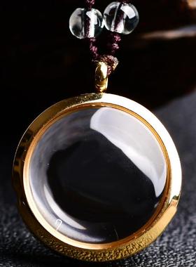 天然白水晶嘎乌盒挂件双面透明空瓶吊坠可打开装朱砂毛发男女项链