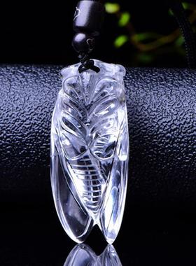 天然白水晶蝉鸣迎禄吊坠知了项链礼物一鸣惊人学生考研饰品