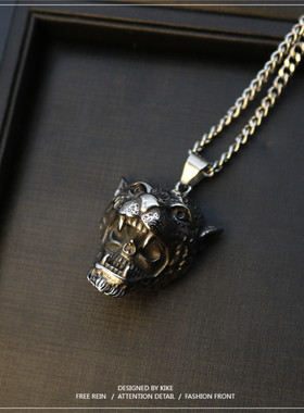 钛钢项链豹子头嘻哈长款INS新品