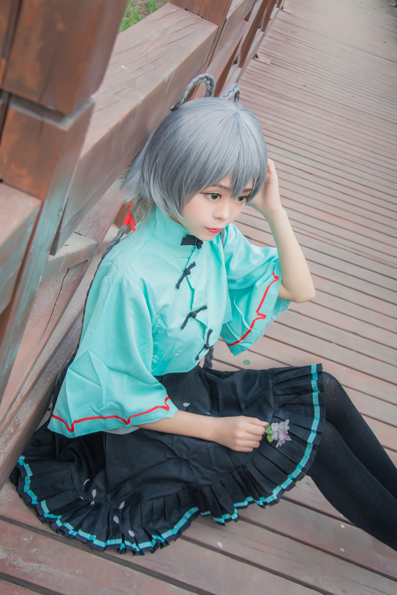 现货 洛天依cos服三月雨常服古装女装旗袍cosplay服装假发