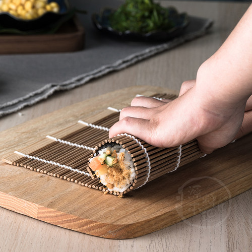 碳化竹席寿司帘 紫菜包饭工具海苔卷帘 青皮竹帘卷席 24*24cm - 图0