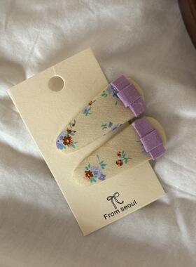 手作紫色碎花发夹彩色珠子鸭嘴夹水蕾丝发夹头饰精致女童气质发饰