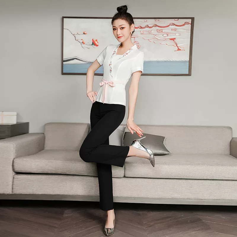 [2024夏季新款美容院美容技师服足浴店足疗师长裤套装气质端]
