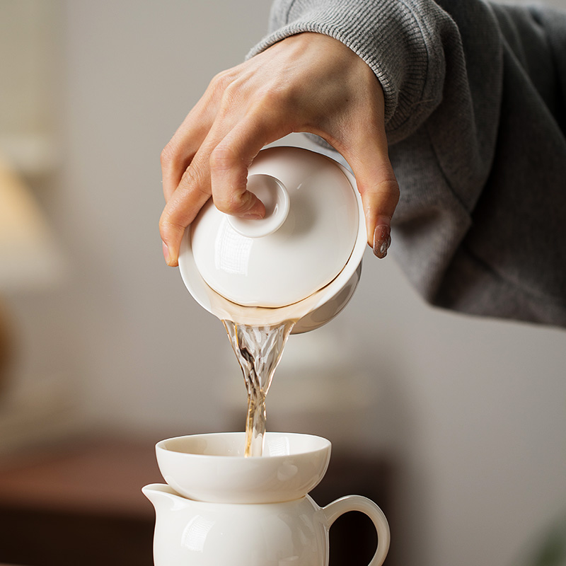 盖碗德化白瓷三才碗茶杯陶瓷功夫茶具茶碗杯子大号家用泡茶器套装 - 图1