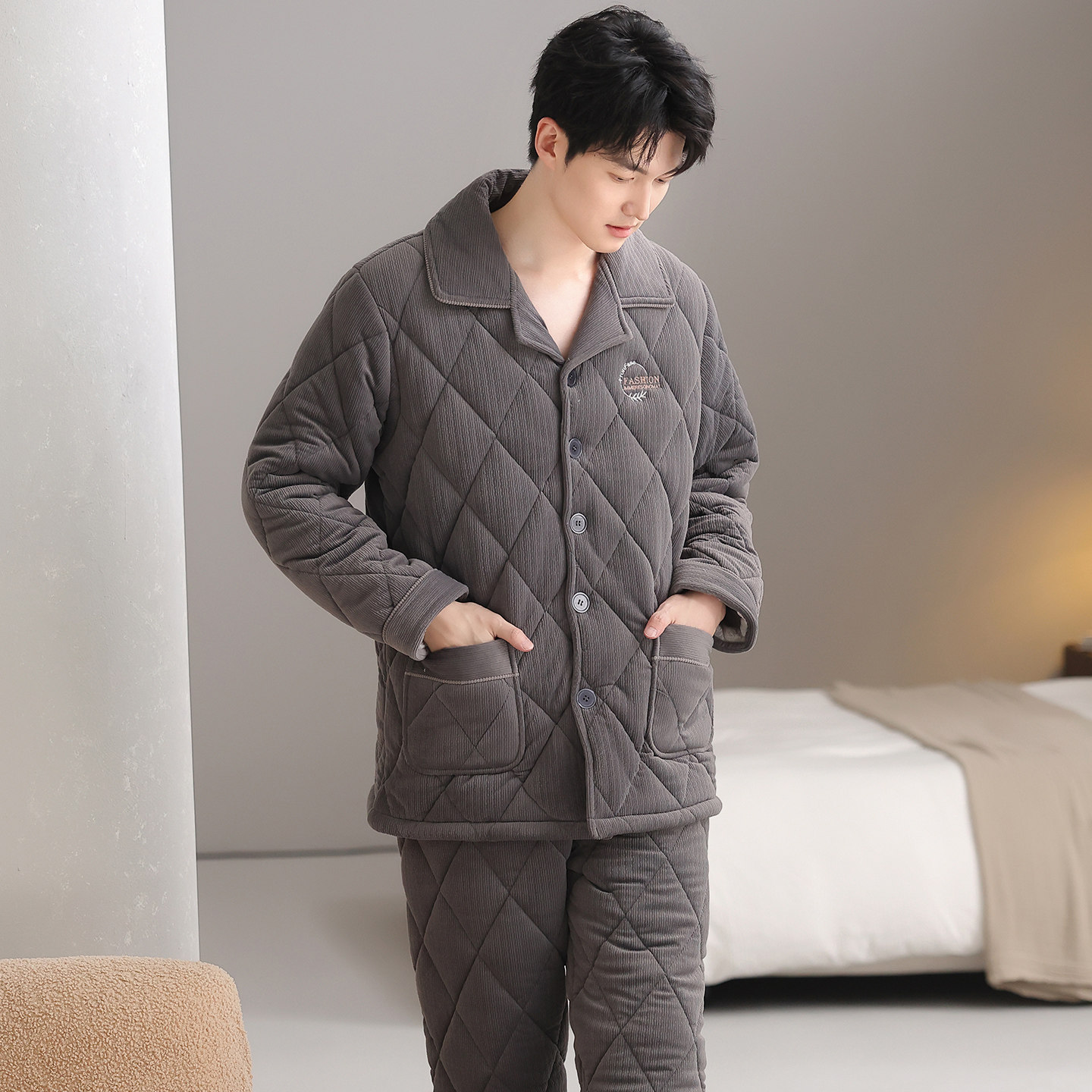 三层夹棉袄睡衣男士冬季2025年新款加厚加绒珊瑚绒家居服冬天套装,淘宝优惠券,粉丝福利购,淘宝优惠卷