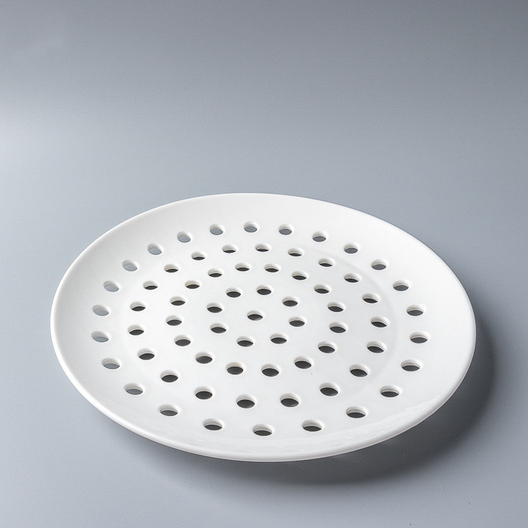 陶瓷饺子盘多孔蒸盘沥水盘圆形水果盘蒸海鲜蒸鱼盘蒸片圆形蒸格盘 - 图0