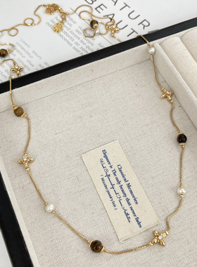 美拉德虎眼石珍珠项链毛衣链