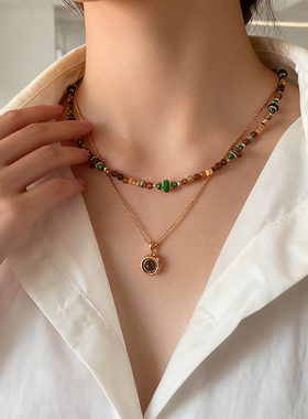 双层叠戴项链莫瑞风锁骨链