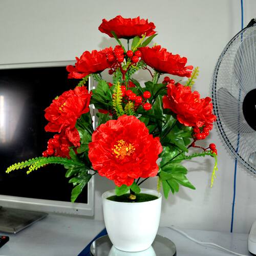 包邮仿真18头牡丹花客厅餐桌花束插花摆设绢花假花装饰塑料花干花 - 图1