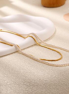 米粒珍珠项链2025新款爆款轻奢高级感双层颈链百搭高质量锁骨链女