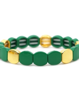 小众波西米亚风绿色合金烤漆搪瓷手串美国ra同款串珠叠戴质感手链