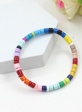 小众设计波西米亚风欧美彩虹手链搪瓷圆珠百搭新潮ins叠戴DIY男女