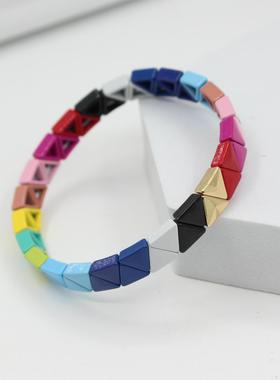 小众设计ins欧美风锌合金搪瓷手链几何立体个性百搭叠戴小手串女