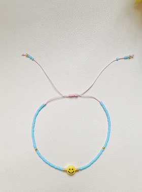 MLGM新款小众ins风tila米珠编织串珠手链 笑脸眼睛蓝色系叠戴手串