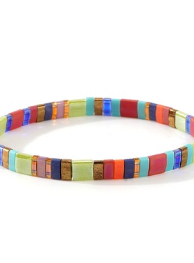 MLGM小众ins风春夏海滩彩虹TILA日本玻璃手链女糖果色弹力线手串