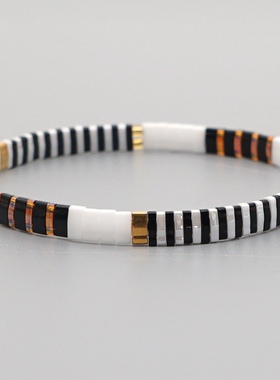 小众设计ins欧美风 黑白tila日本御幸珠手串个性时尚简约小手链女