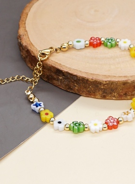 小众饰品波西米亚风琉璃花珠手工串珠个性春夏款学生闺蜜小手链女