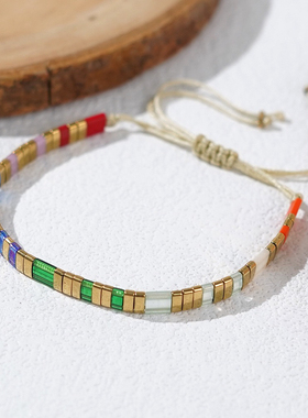 MLGN幸运平安结活动可调节手链春霞彩色进口tila珠串珠小手链好看