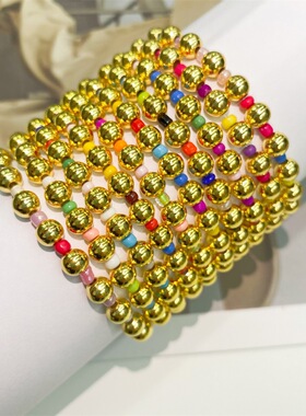 MLGM欧美民族风手工串珠18k铜镀金珠天然珍珠手链女式套装ins风