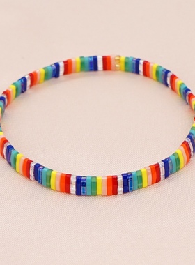 简约春夏款波西米亚风彩虹间色tila珠串珠的春天小手链女