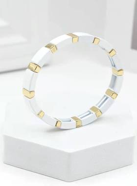 ins小众设计欧美锌合金搪瓷烤漆手链白色叠戴百搭几何手串套装女