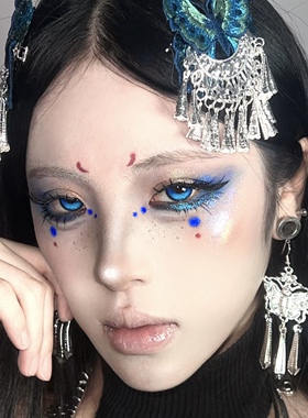新中式蓝色蝴蝶流苏发夹汉服拍照