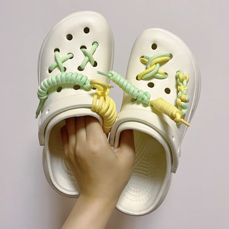 野象鞋带适用crocs配饰卡骆驰云朵洞洞鞋花配件女款黄绿双色圆绳