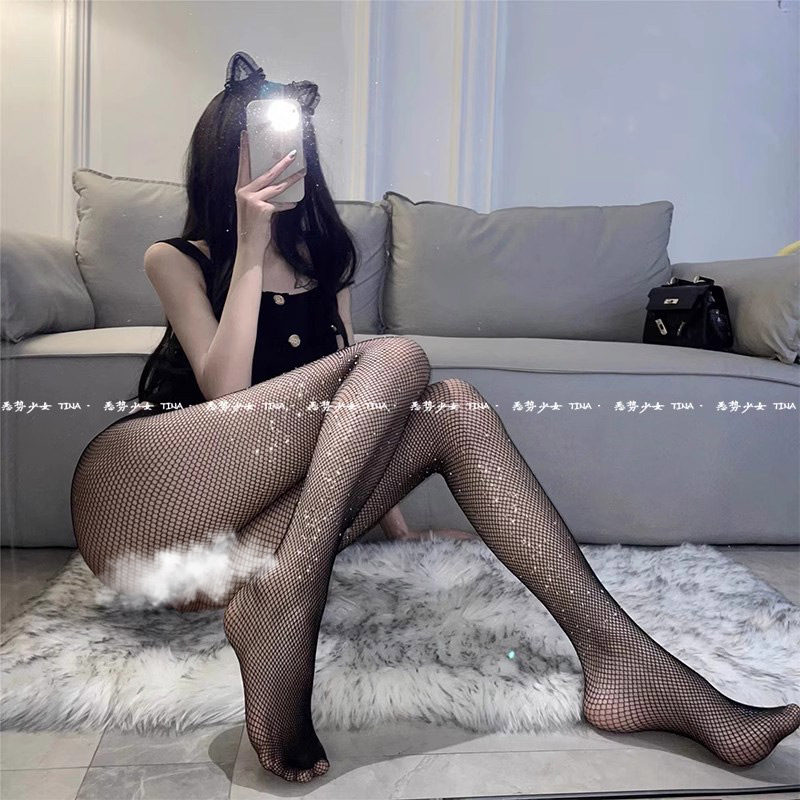 网红烫钻渔网袜性感镂空黑丝袜夜店辣妹闪钻连裤袜情调美腿白丝袜,淘宝优惠券,粉丝福利购,淘宝优惠卷