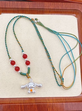 上新足银999KT猫纯银玉桂狗吊坠爱心可爱编绳闺蜜同款七夕礼物