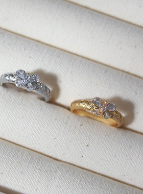 镶嵌锆石2024新款爆款浪漫元素食指戒开口调节麦穗蝴蝶拉丝戒指女