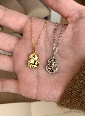 v金材质真金电镀龙鳞碎冰冰葫芦项链两色双面佩戴气质百搭锁骨链