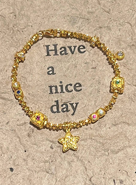 v金材质不掉色锤纹星星小蛮腰手链设计轻奢个性百搭小众饰品女